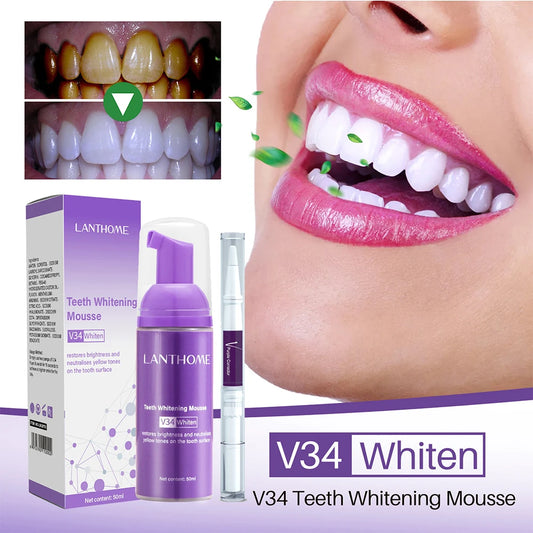 V34 Teeth Whitening Dental Whitening Teeth Whitener Mousse Oral Cleaning Tooth Dental Care Purple Toothpaste Repair Bleaching