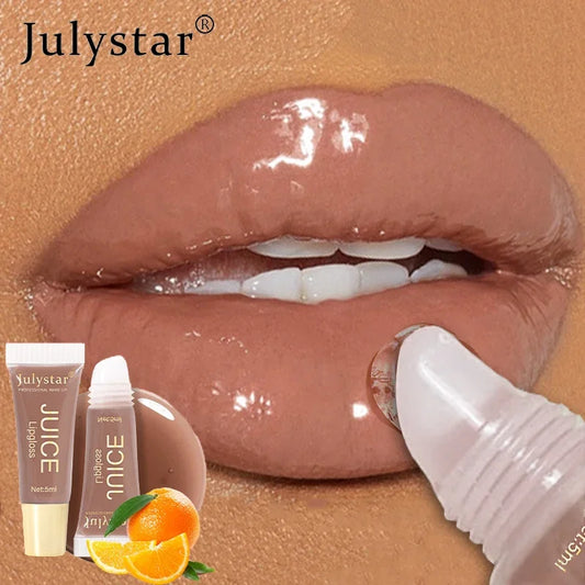 Nude Brown Plumping Lip Gloss Moisturising Fruit Lip Oil Transparent Fullness Lips Tint Soft Tube Makeup Applicator Beauty Care