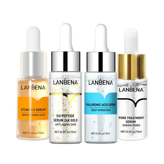 Lanbena ácido hialurônico vitamina c seis peptídeos poros e tratamento de acne soro hidratação profunda iluminar a pele essência anti-envelhecimento