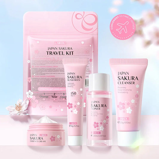 Laikou sakura conjuntos de cuidados com a pele limpador facial creme facial soro toner hidratante brilho anti rugas kit de cuidados faciais