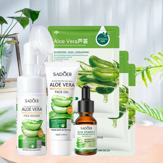 Conjunto de cuidados faciais com controle de óleo, mousse de limpeza, gel de aloe vera, hidratante anti-acne, spary, melhora o tratamento de acne seca, kit de cuidados com a pele