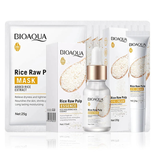 BIOAQUA Rice Raw Pulp Skin Care Sets Face Mask Facial Serum Eye Cream Moisturizing Anti-Aging Skin Whitening Beauty Face Care